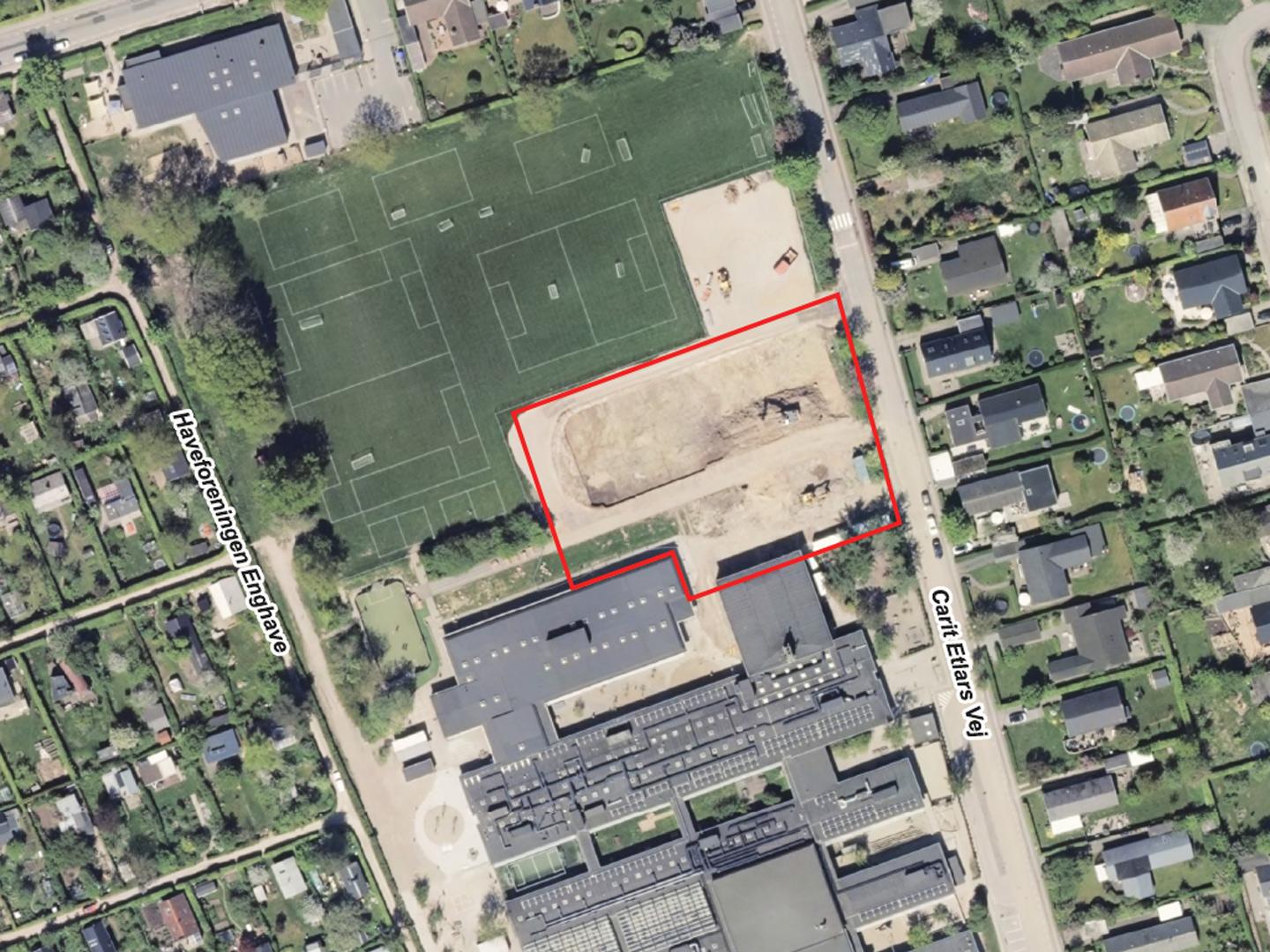 Luftfoto der viser afgrænsningen til Lokalplan 1246