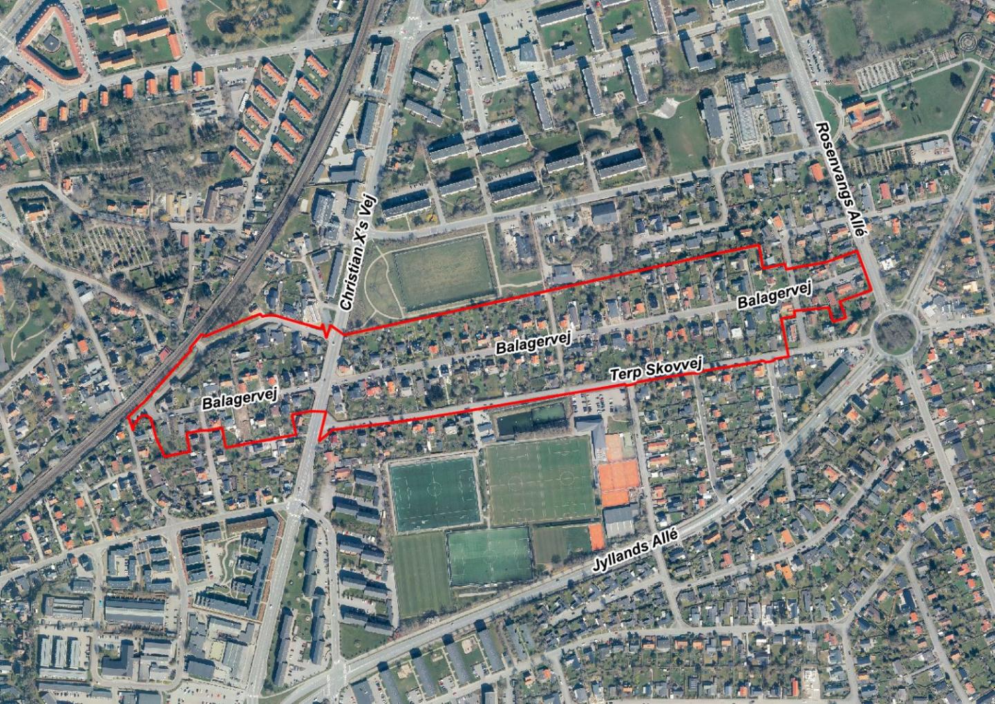 Luftfoto af afgrænsning for lokalplanforslag nr. 287_T1
