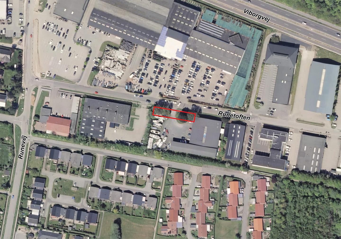 Luftfoto der viser afgrænsningen til lokalplantillæg H6_T2