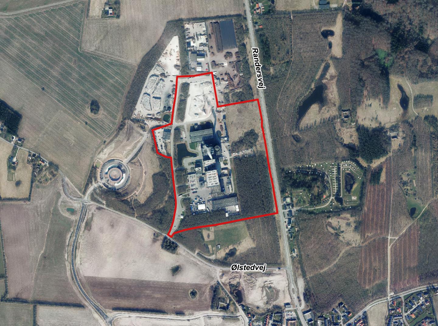 Luftfoto der viser afgrænsningen til debatoplægget om Carbon Capture
