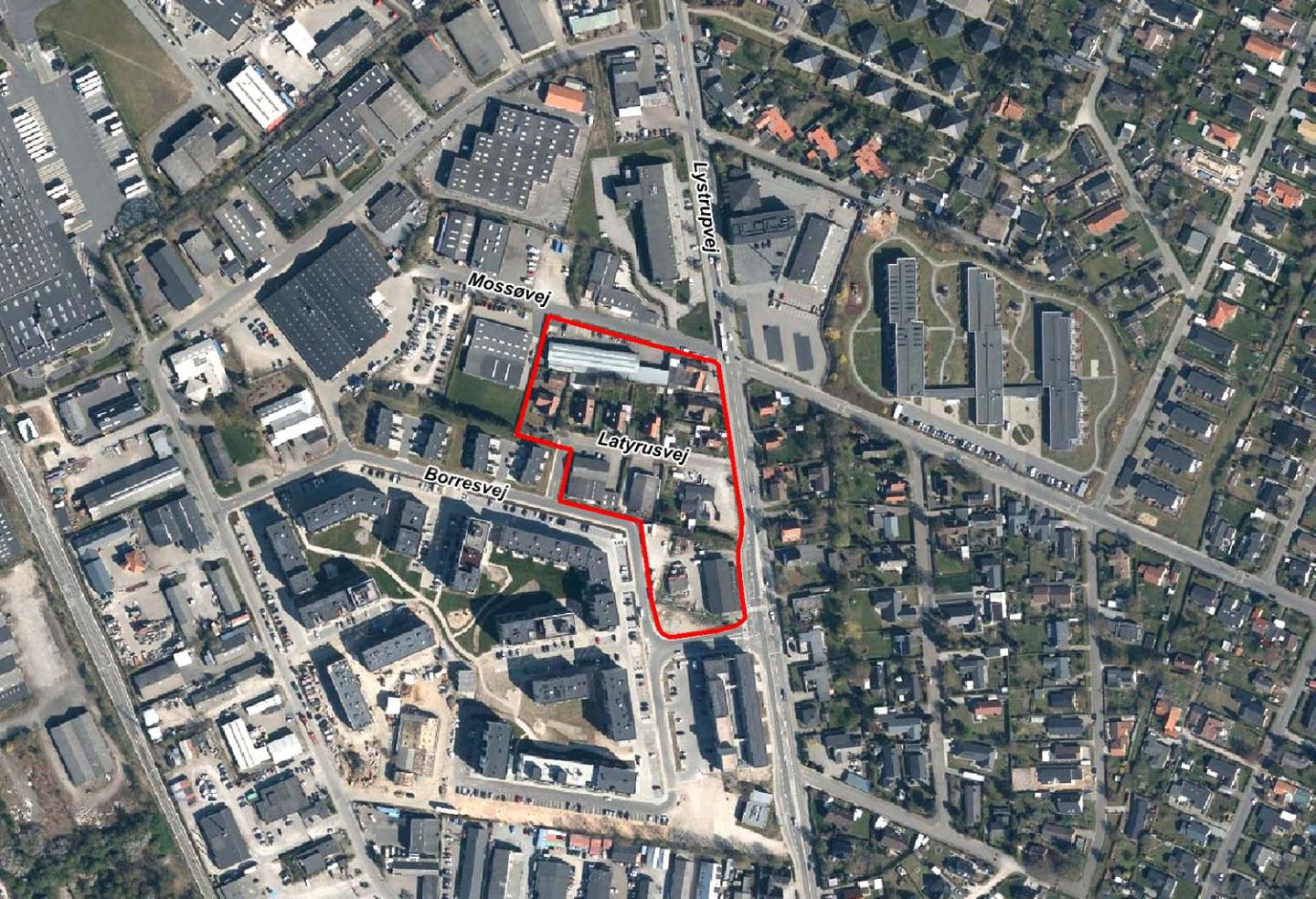 Luftfoto af afgrænsning for Latyrusvej