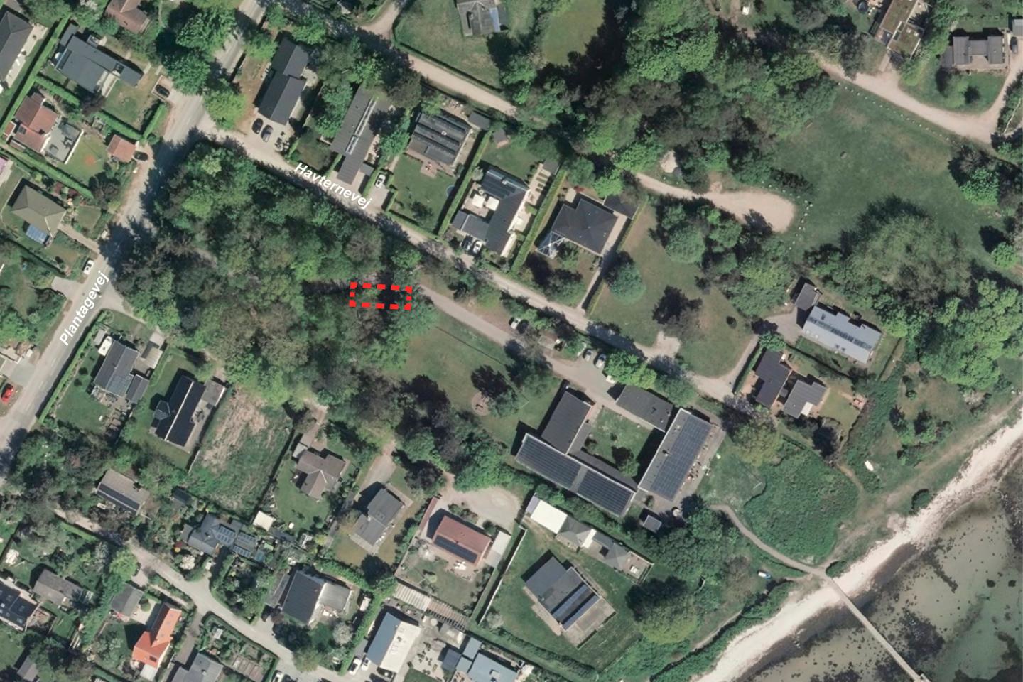 Luftfoto der viser afgrænsningen til lokalplantillæg 1108_T1