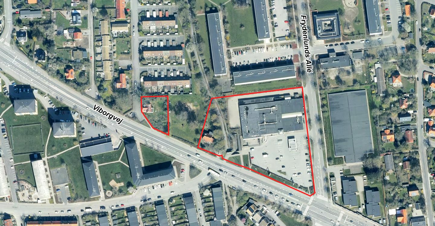 Luftfoto af afgrænsning for lokalplanforslag nr. 1165