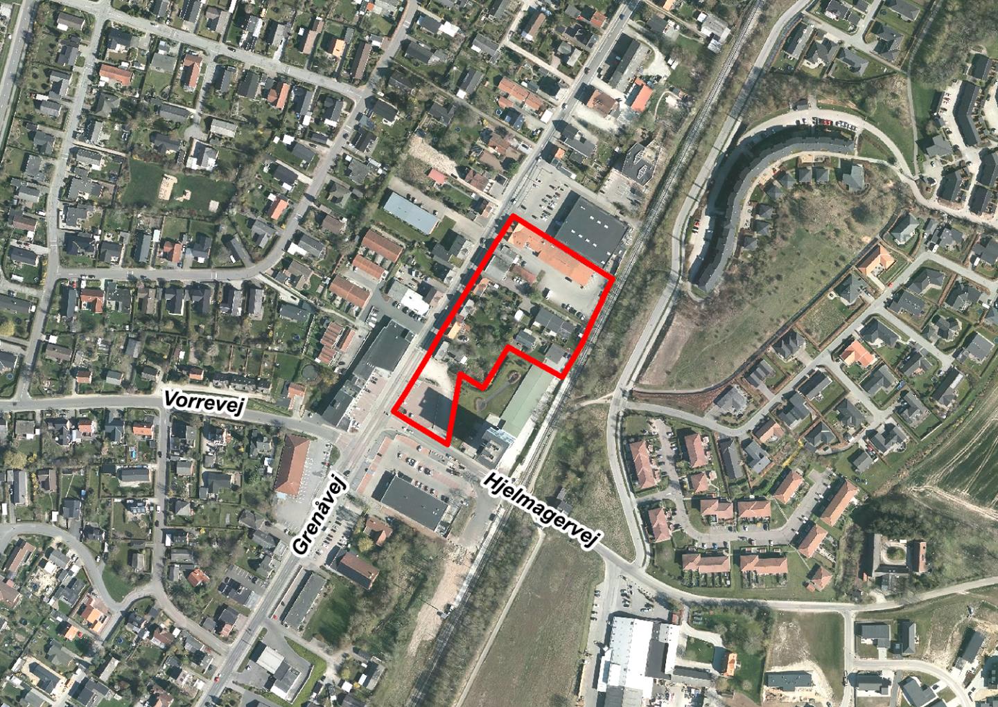 Kort over lokalplanafgrænsning ved Løgten Bymidte