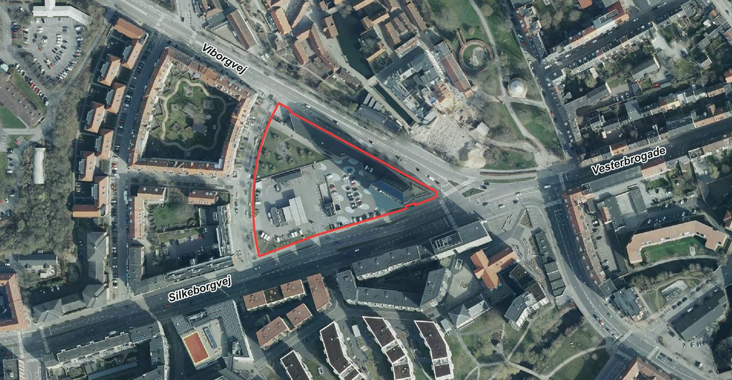 Luftfoto, der viser afgrænsningen for området