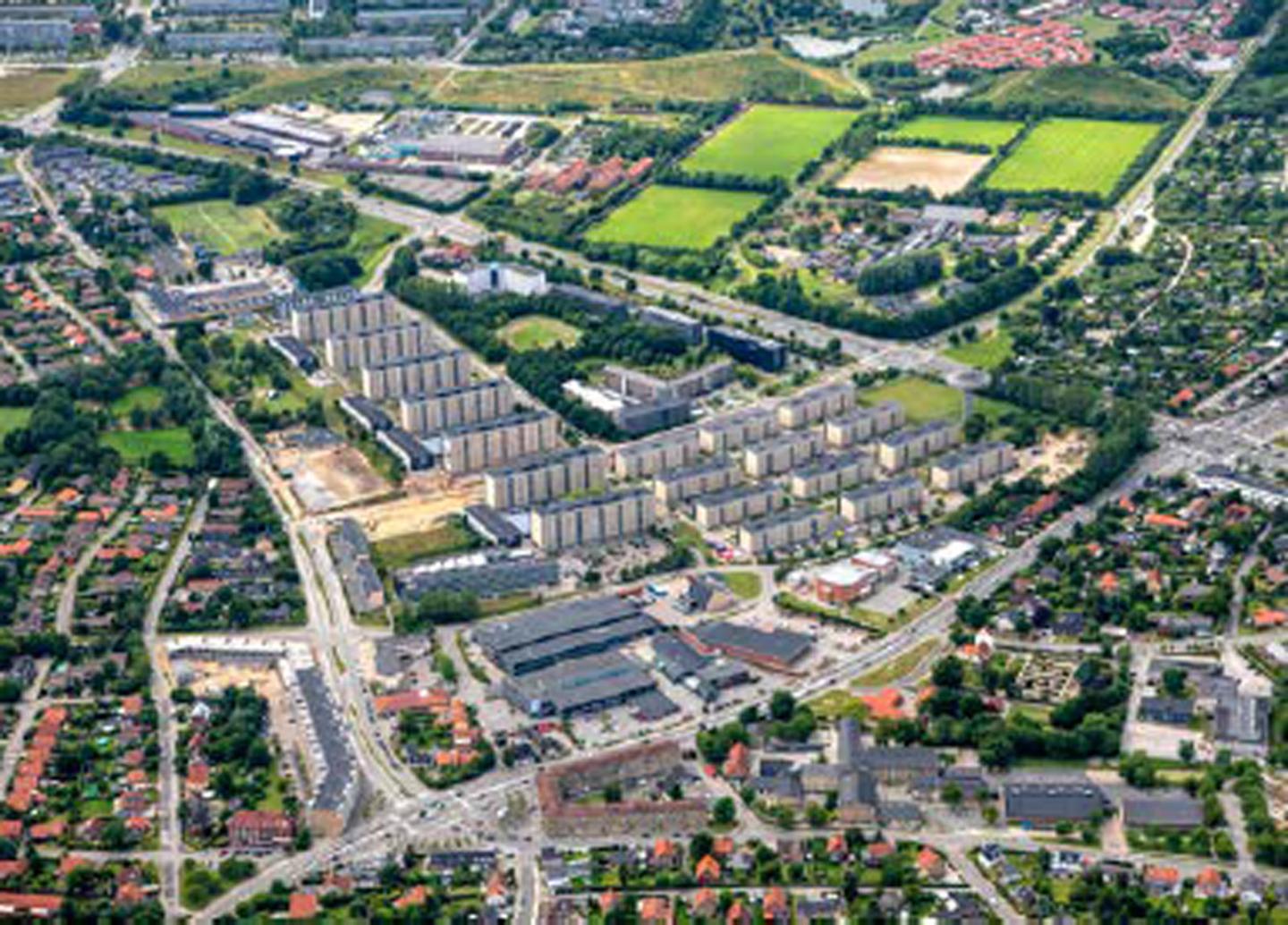 Luftfoto af udviklingsplan for Hasselhøj