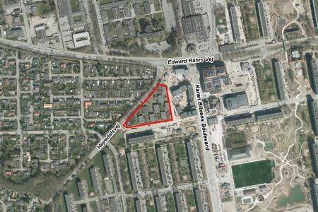 Luftfoto der viser lokalplanafgrænsningen til Lokalplan 1140