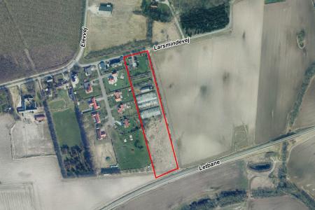 Luftfoto der viser afgrænsningen til lokalplanforslag 1218