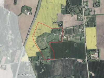 Luftfoto der viser afgrænsningen til lokalplanforslag nr. 1244