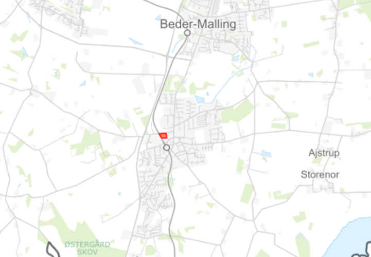 kort der viser afgrænsningen til vvm screeningsafgørelsen af Boligområde på Dampmøllevej, Malling