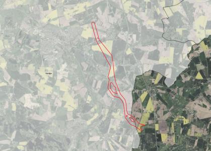 Luftfoto der viser afgrænsningen til kabelforbindelsen til Station Trige