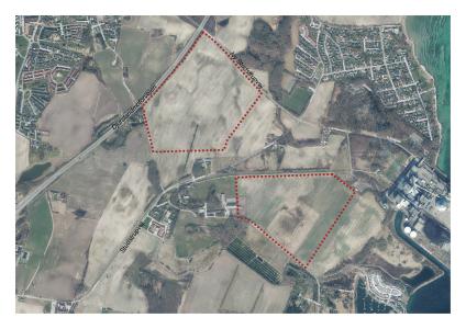 Luftfoto der viser afgrænsningen til X169