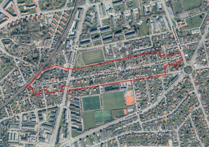 Luftfoto af afgrænsning for lokalplanforslag nr. 287_T1
