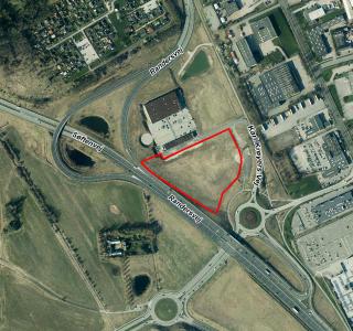 Luftfoto der viser afgrænsningen til debatoplægget om Karl Krøyers Vej 5 i Aarhus N