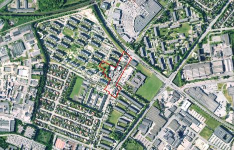 Kort der viser områdeafgrænsningen til debatoplægget om Nyt lokalt butikscenter i Rosenhøj