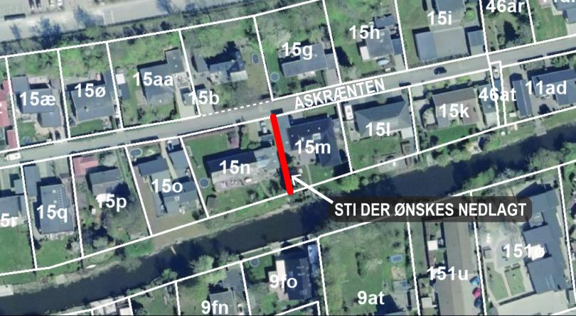 Kort der viser stien, der ønskes nedlagt