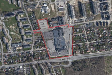 Luftfoto der viser afgrænsningen til debatoplægget om City Vest