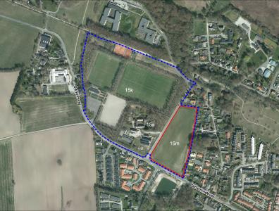 Luftfoto af lokalplanafgrænsning ved Bispevej i Stavtrup, Viby 