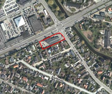 Luftfoto af afgrænsning for lokalplanforslag nr. 1189