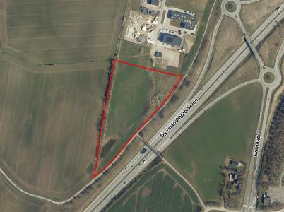 Luftfoto der viser afgrænsningen til lokalplanforslag 1223