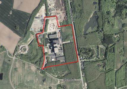 Luftfoto der viser afgrænsningen til lokalplanforslag nr. 1229