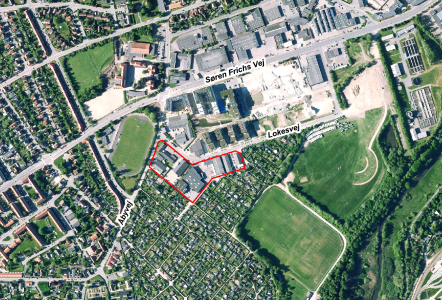 Luftfoto der viser lokalplanafgrænsningen til lokalplan 1138, Boliger syd for Lokesvej i Åbyhøj