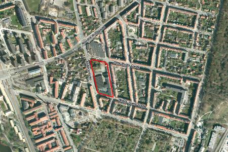 Luftfoto der viser afgrænsningen til lokalplanforslag nr. 1145