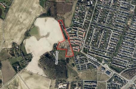 Luftfoto der viser lokalplanafgrænsningen til lokalplan 1154