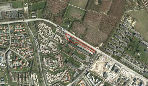 Luftfoto af afgrænsning for lokalplanforslag nr. 1157