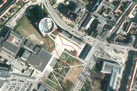 Luftfoto der viser afgrænsningen til Lokalplan nr. 1160 Udvidelse af ARoS