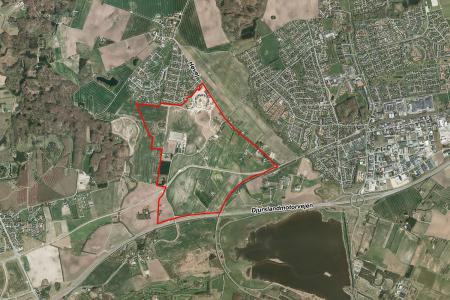 Luftfoto af afgrænsning for Helhedsplan 2.0 for Nye