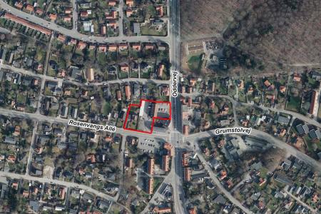 Luftfoto af afgrænsning for debatoplæg for Højbjerg Torv