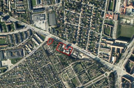 Luftfoto af afgrænsning for debatoplæg om Viborgvej 47-57