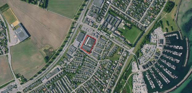 Luftfoto af afgrænsning for debatoplæg om Egå Center Øst