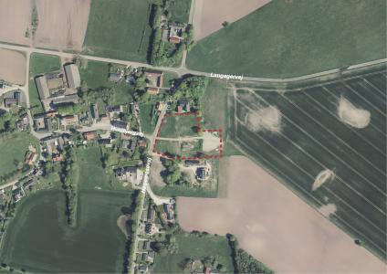 Luftfoto der viser afgrænsningen for den lukkede plansag X232