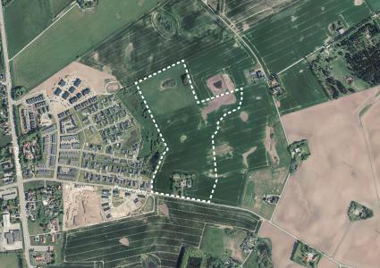 Luftfoto der viser afgrænsningen for lokalplansag X272
