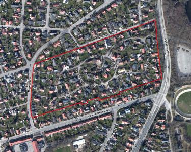 Luftfoto af afgrænsning for lokalplanforslag nr. 1206