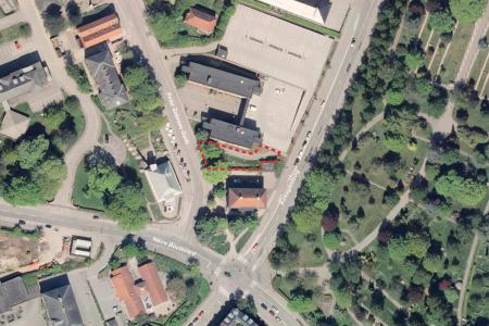 Luftfoto der viser afgrænsningen til lokalplantillæg 797_T1