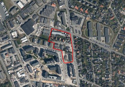 Luftfoto der viser lokalplanafgrænsningen til lokalplan 1119