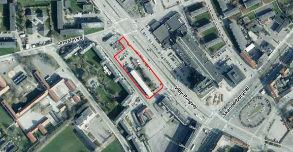 Luftfoto der viser lokalplanafgrænsningen til lokalplan 1166