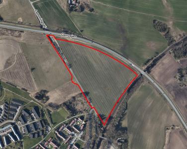 Luftfoto der viser lokalplanafgrænsningen til lokalplan 1186