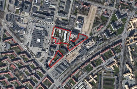 Luftfoto der viser lokalplanafgrænsningen til ophævelsen af lokalplan 631