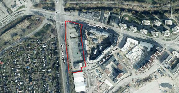 Luftfoto, der viser afgrænsningen for området