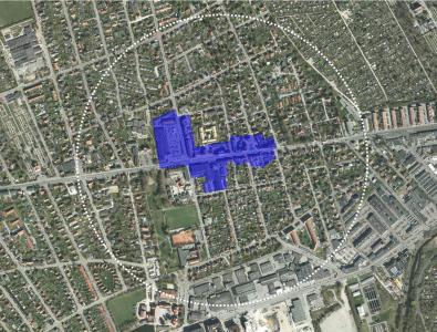 Kort der viser områdeafgrænsningen af helhedsplanen for silkeborgvej