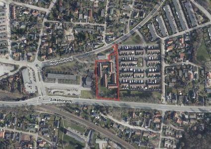 Luftfoto, der viser afgrænsningen for området