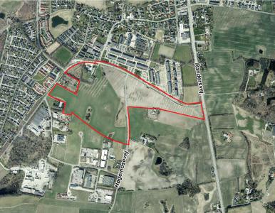 Luftfoto der viser afgrænsningen til debatoplægget om Høgemosevej