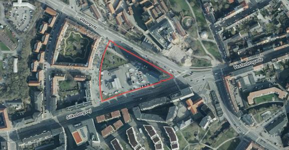 Luftfoto, der viser afgrænsningen for området