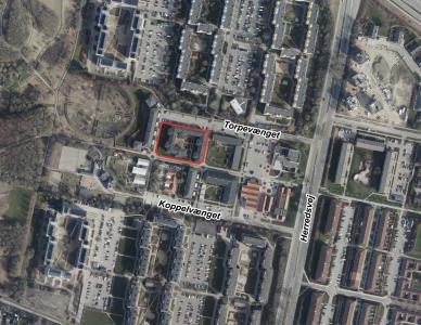 Luftfoto, der viser afgrænsningen for området