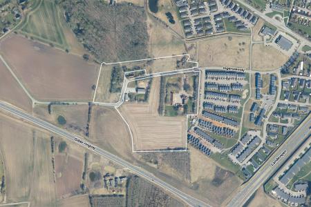 Luftfoto, der viser, hvor lokalplan X245 ligger