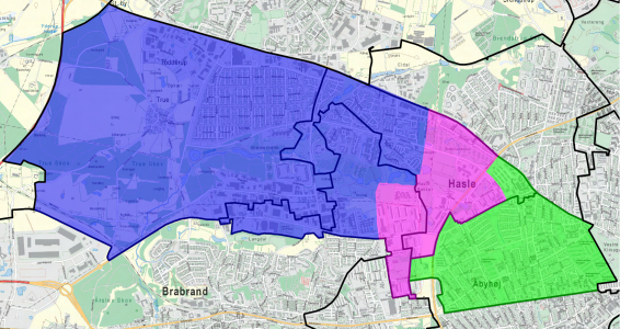 Kort over skoledistriktsændringer